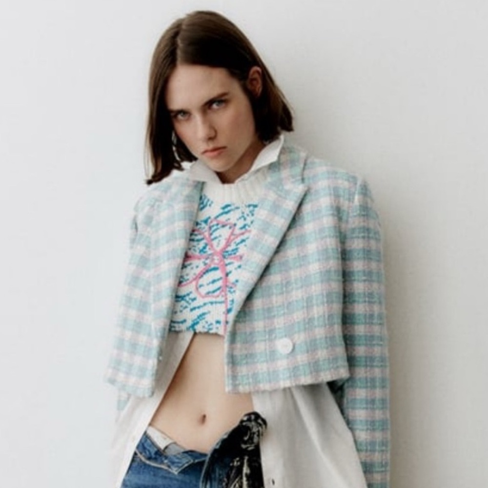 ZARA TEXTURED CROPPED BLAZER